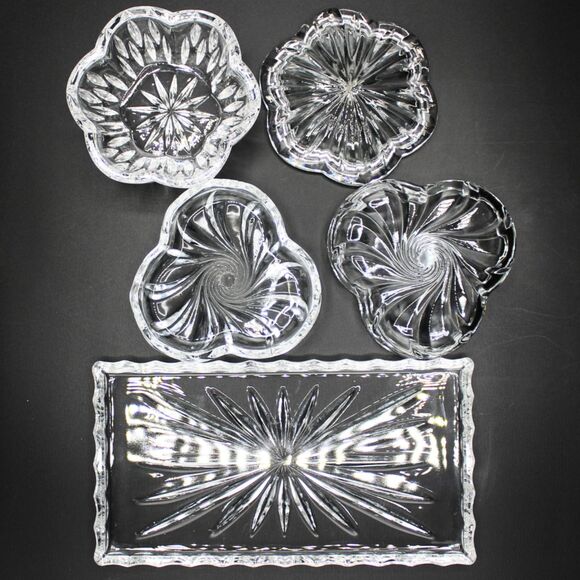 Vintage Glass Vanity Set Cristal d'Arques France Lead Crystal Trinket Dish Tray - Picture 6 of 6